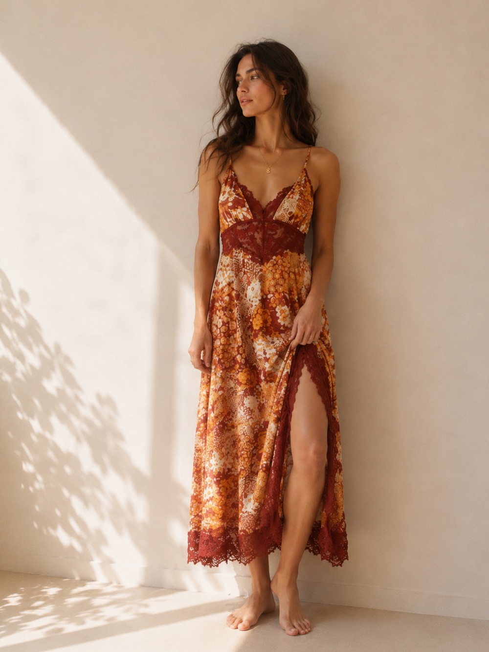 🎉LAST PIECE🎉Free People Right Now Midi Slip Dress Amber‎ Combo